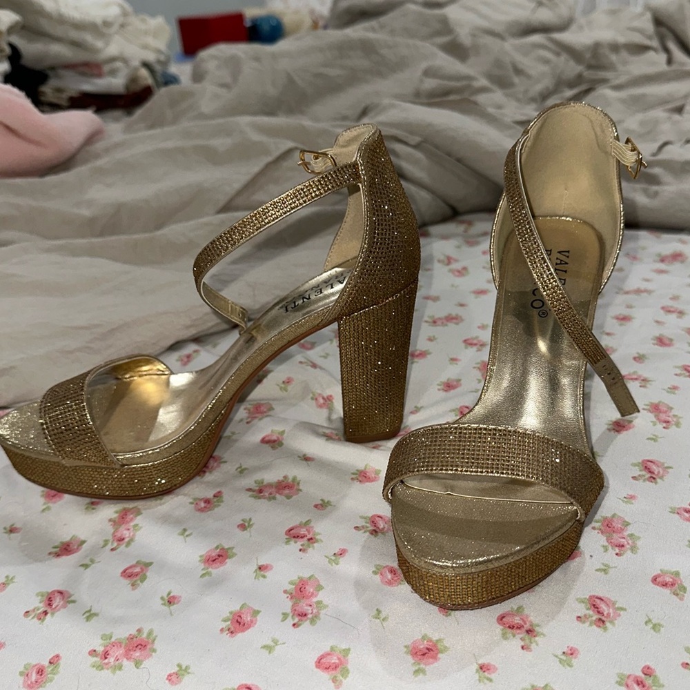 Gold rhinestone heels